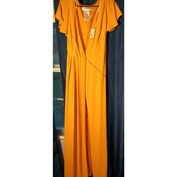 Davids Bridal Formal Floor Length Wrap Dress Size 6 Marigold NWT ,Flutter Sleeve - Picture 6 of 16
